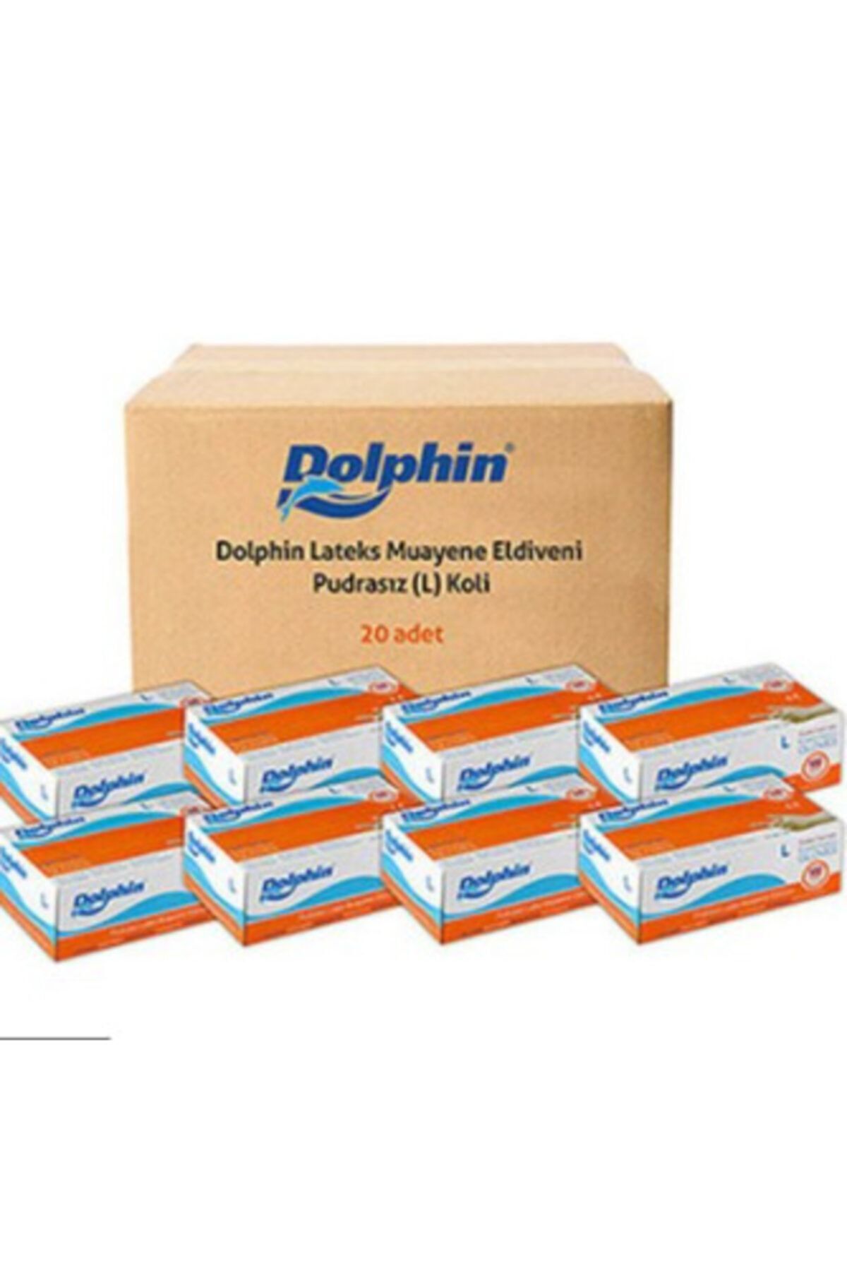 DOLPHİN Latex Pudrasız Beyaz Muayene Eldiveni Large 100 Lü 1 Koli ( 20 Paket)