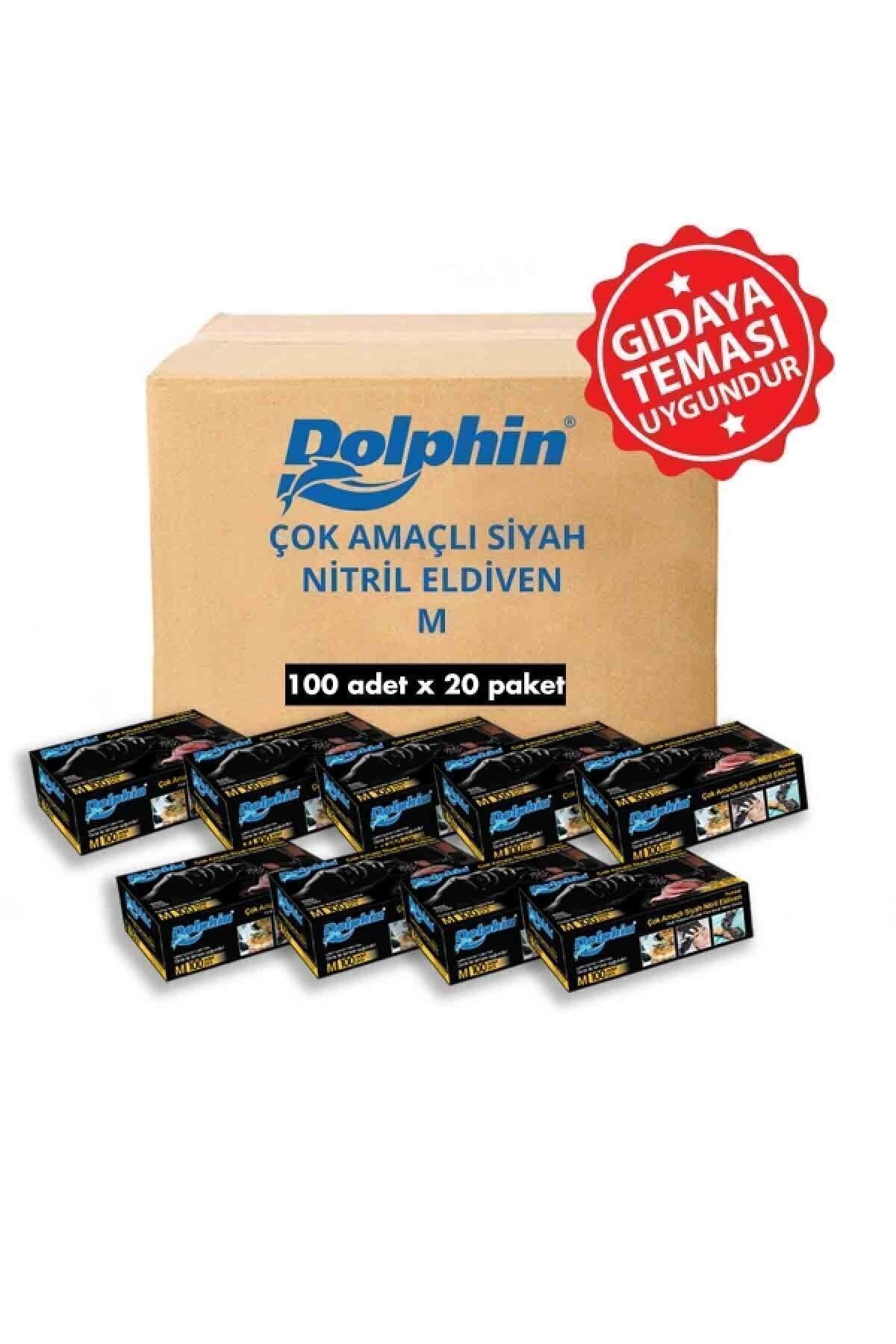 DOLPHİN Siyah Çok Amaçlı Nitril Eldiven Pudrasız (m) 20 Pk X 100 Adet (koli)